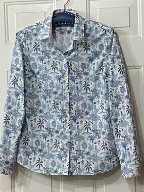 NEW VICOMTE A Paris Sz 38 (US 8) Slim Blouse Shirt Long Sleeve Blue/White Jungle